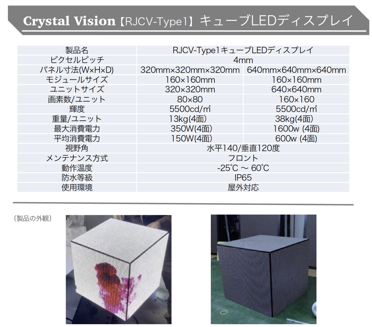 キューブビジョンの仕様と特徴 LED CRYSTAL VISION
